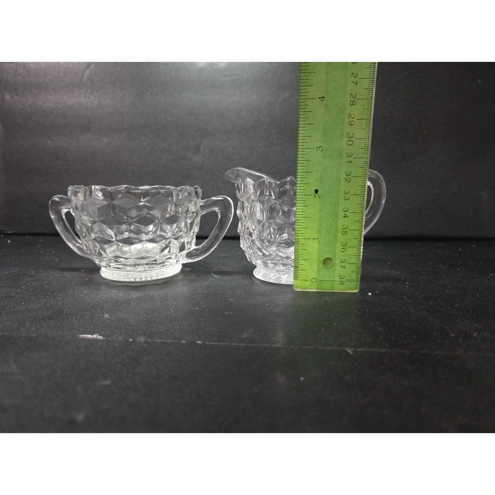Fostoria‎ American Cubist Creamer and Sugar Set, Clear Glass Vintage Glassware